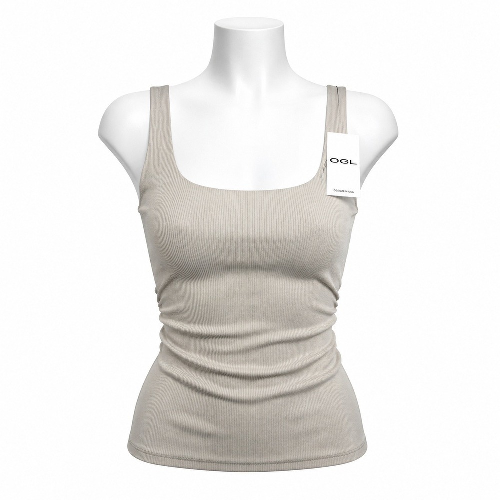 OGL Elastic Open Back Bra Ribbed Tank Top - Beige - Size L - NWT